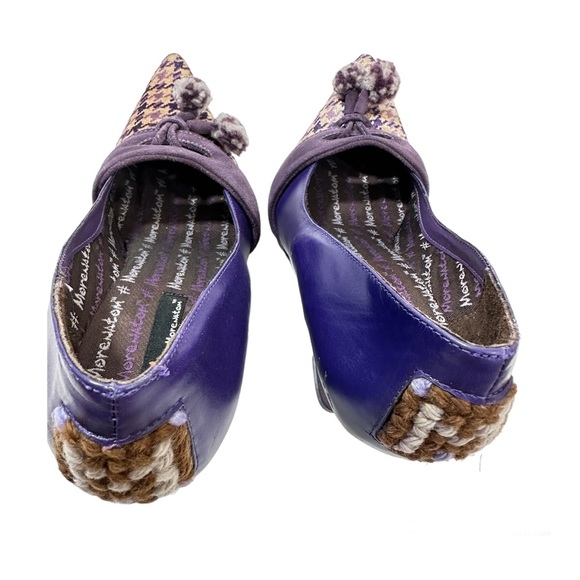 M by Morenatom Houndstooth Womens Sz 6B Purple Leather Upper Pointed Toe Wedges - Picture 3 of 12